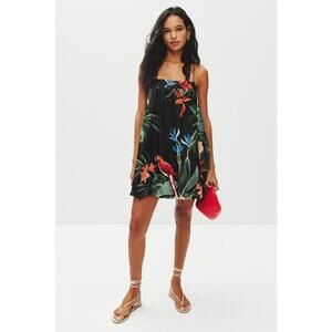 FARM Rio Black Graphic Midnight Macaw Fiesta Mini Dress Size L with Loose Beads